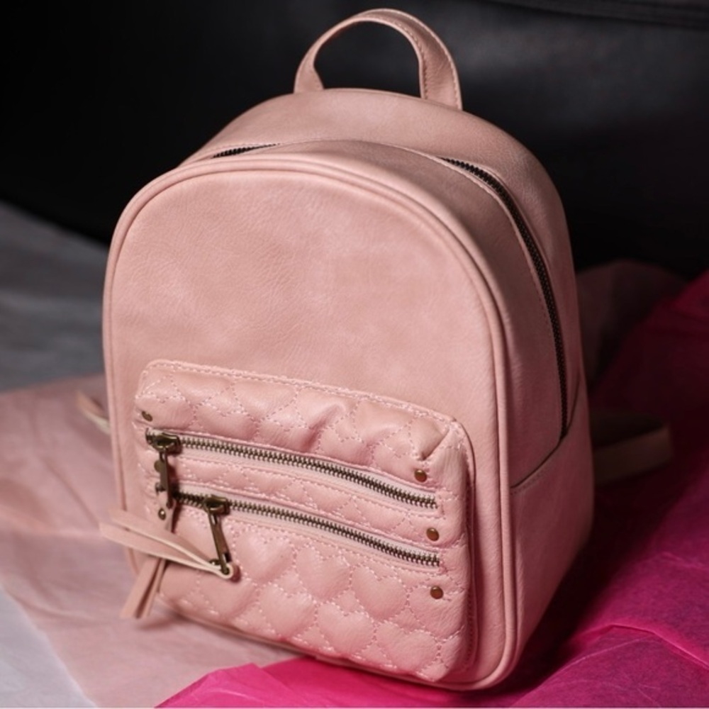 🅽🅴🆆 Under1Sky faux leather vegan pink hearts mini backpack purse, adjustable